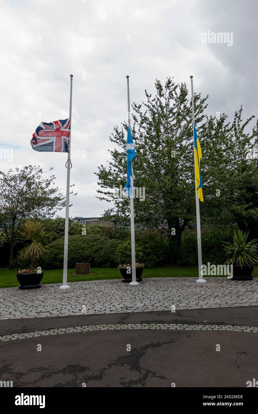 Paisley Renfrewshire council flags at halfmast Queen Elizabeth`s